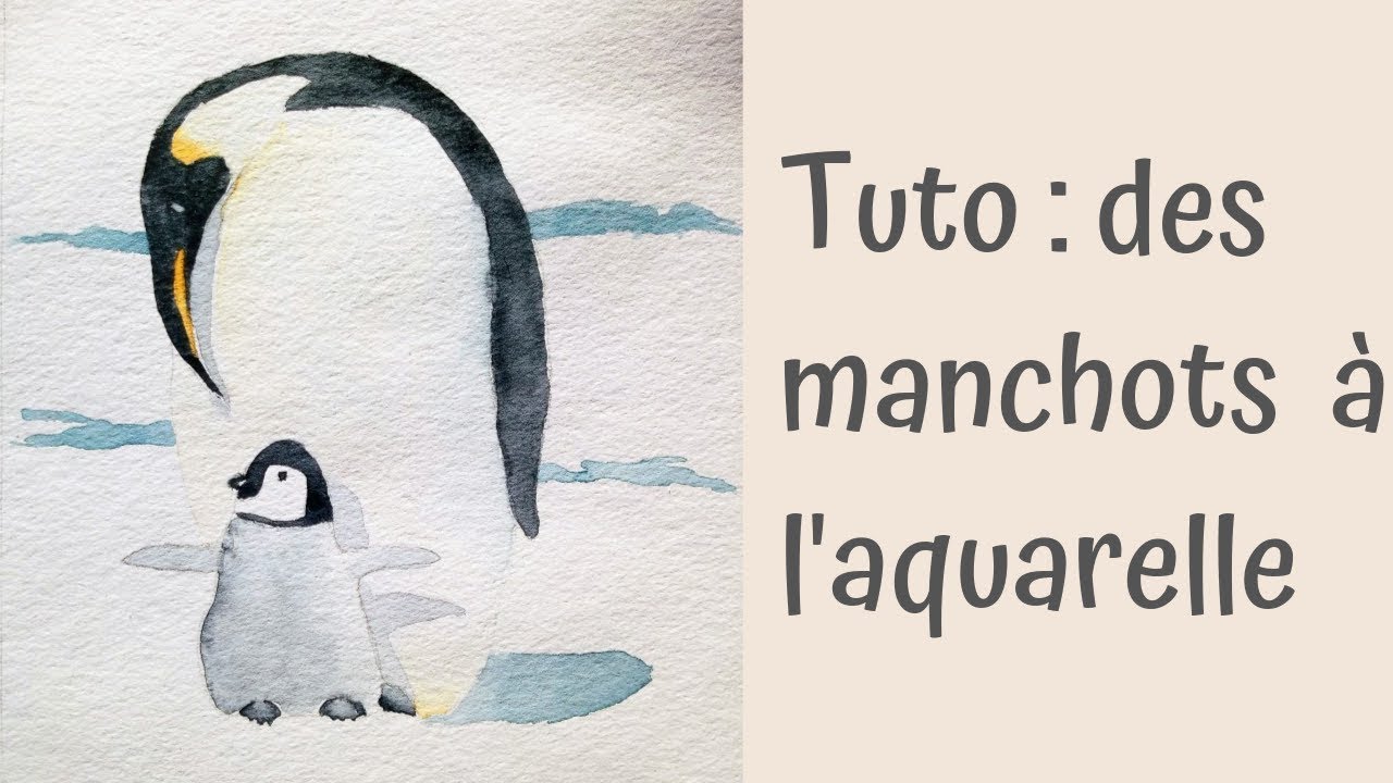 Tuto aquarelle facile : Des manchots sur la banquise
