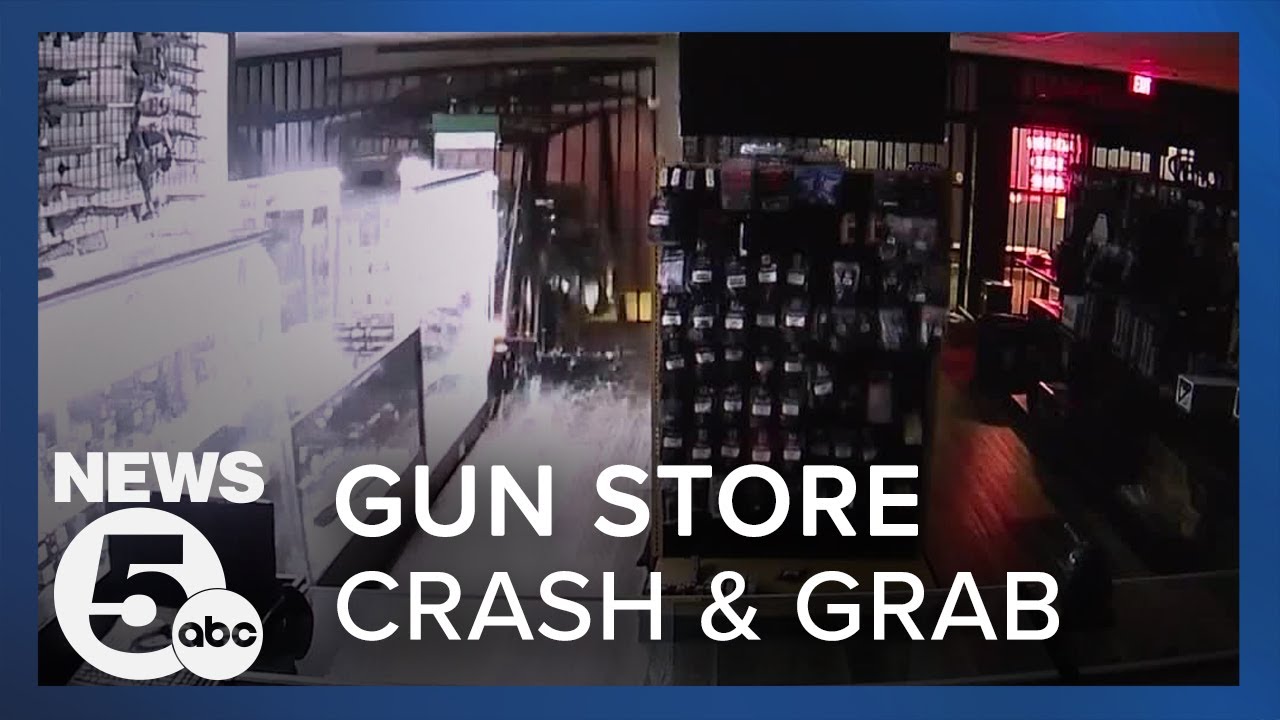 Guns stolen after car crashes into gun store