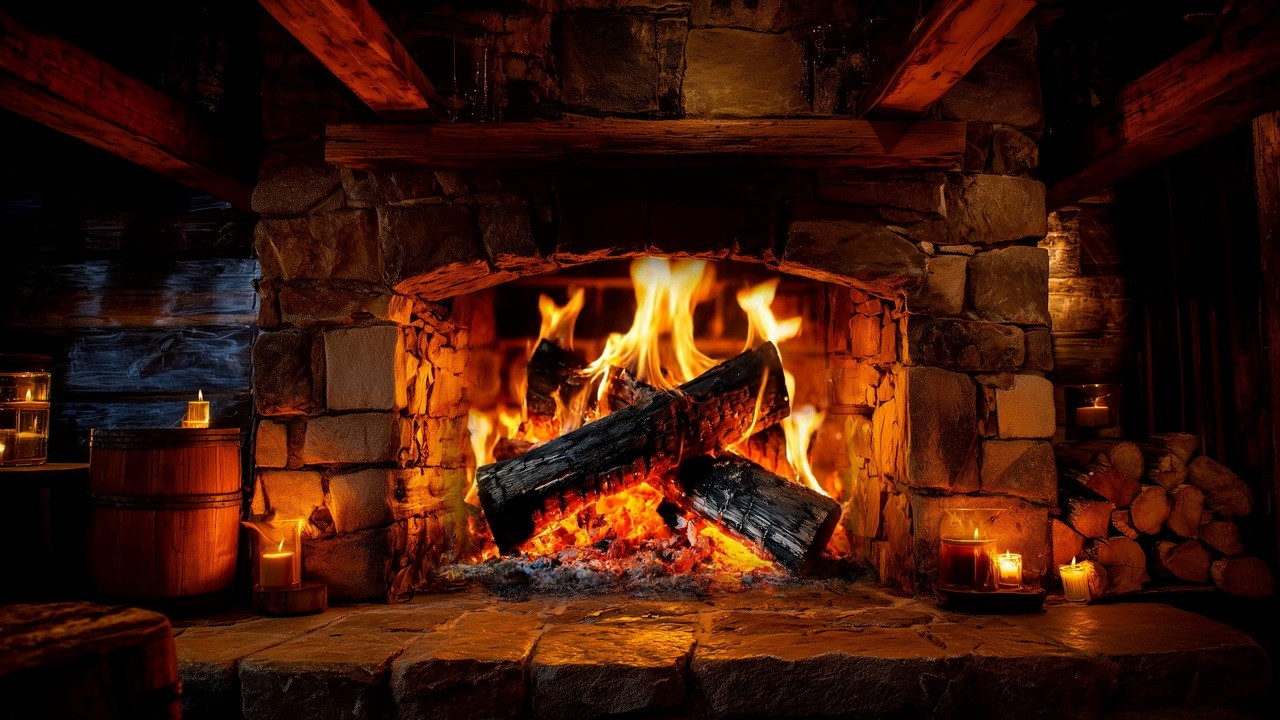 Rustic Spring Cabin Fireplace 🔥 Elegant Fire Sounds & Burning Woods for Stress Relief ( No Music )