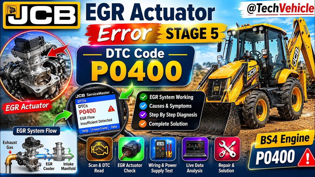 JCB EGR Actuator Error stage 5 @techvehicle  EGR DTC code #p0400