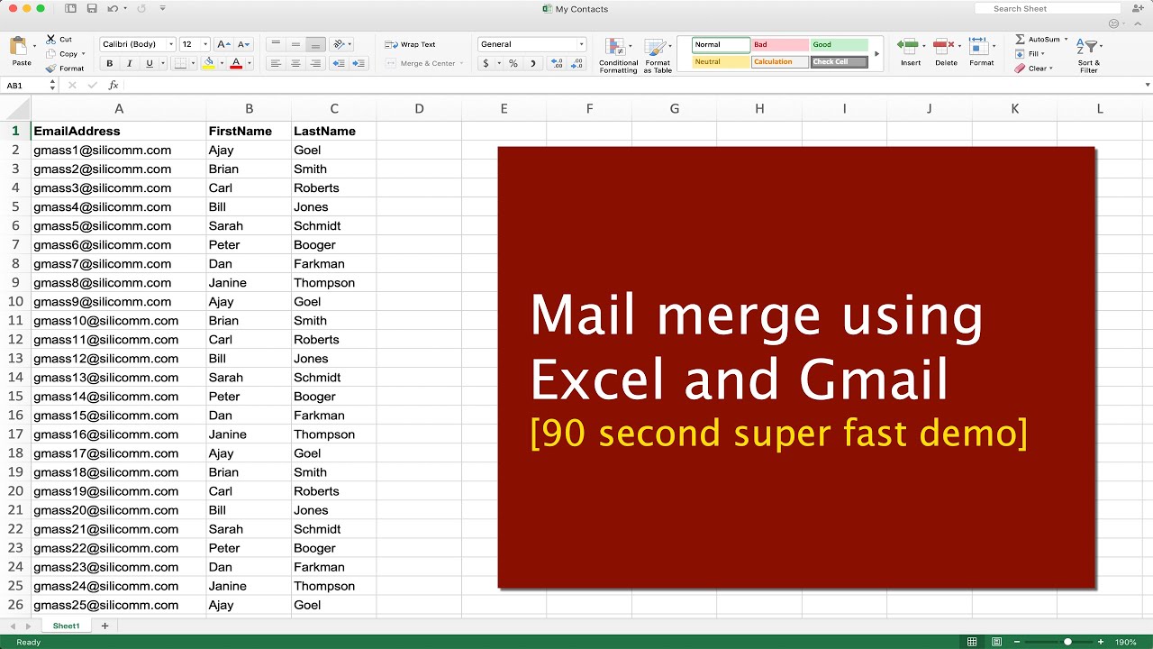 Mail merge with Excel and Gmail [90 second demo]