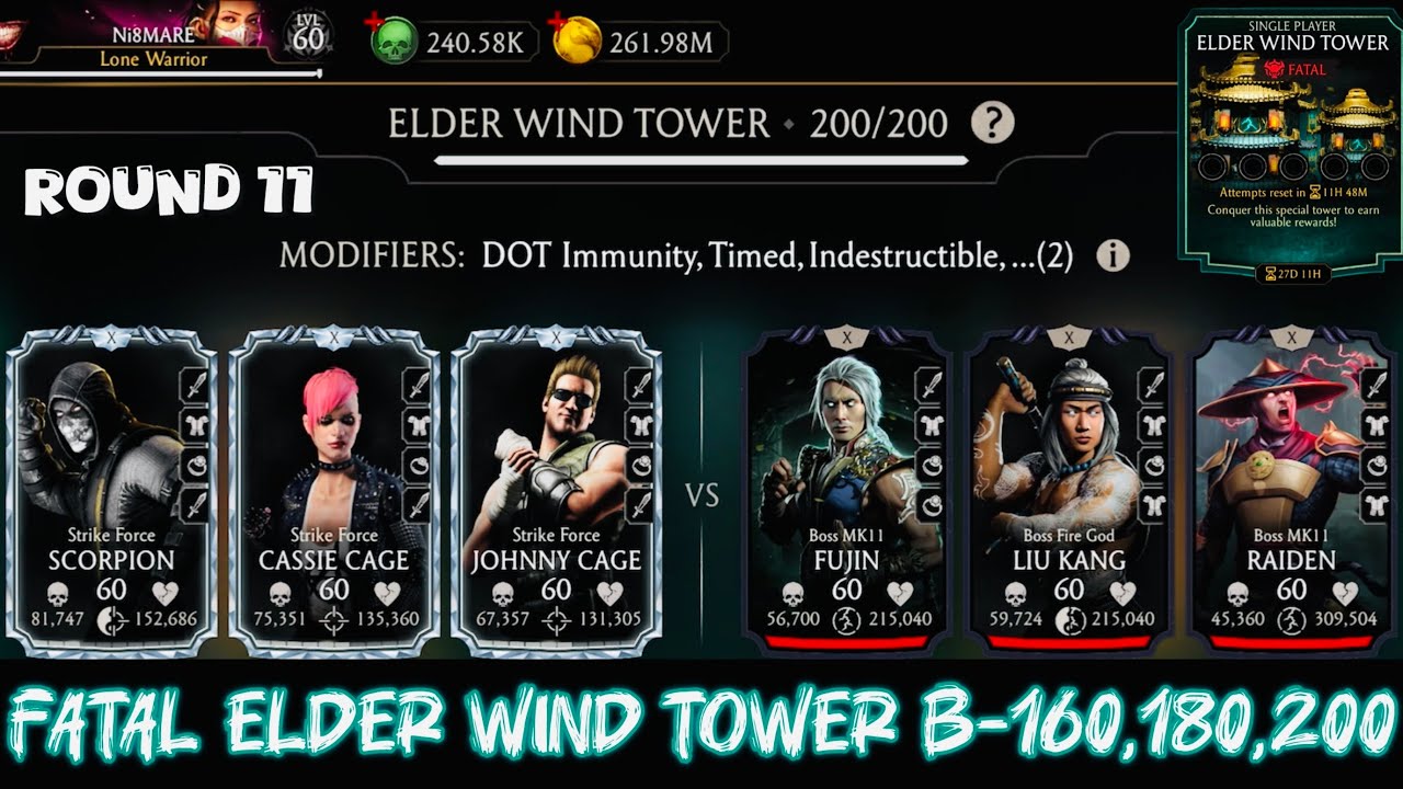 Fatal Elder Wind Tower Match 200 & 160,180 Fight + Rewards MK Mobile | Team Ronin & Strike Force