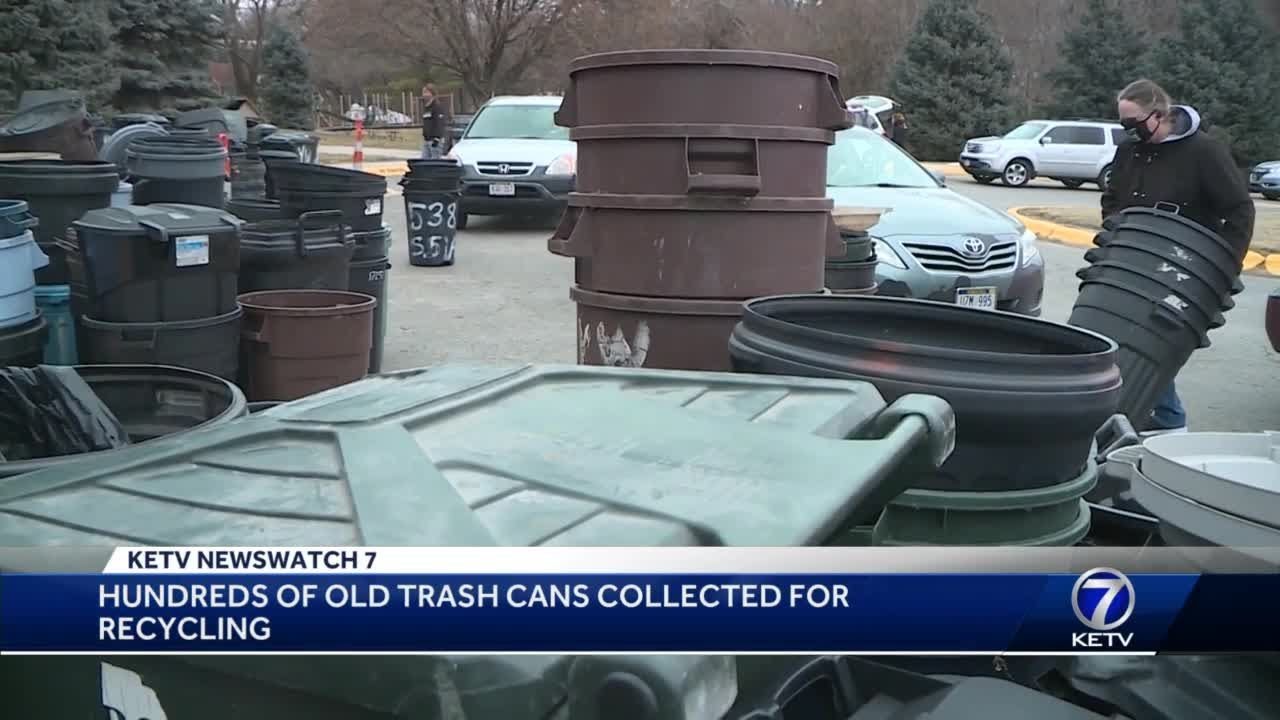 Hundreds of old trash cans collected for recycling
