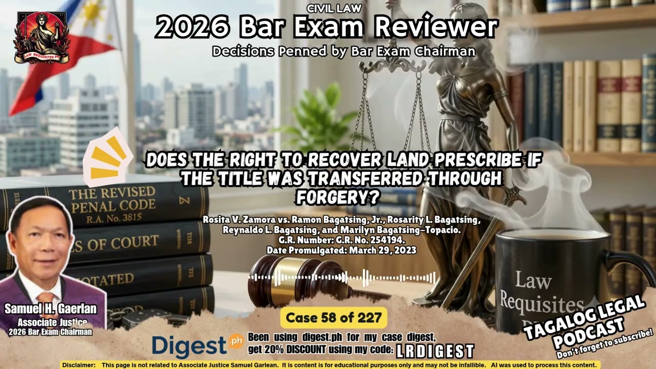 case 58 of 227:Does the Right to Recover Land Prescribe if the Title was Transferred Thru Forgery?