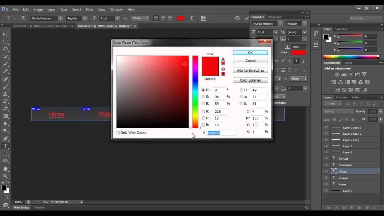 How to create a navigation bar with rollover effects in Photoshop CS6