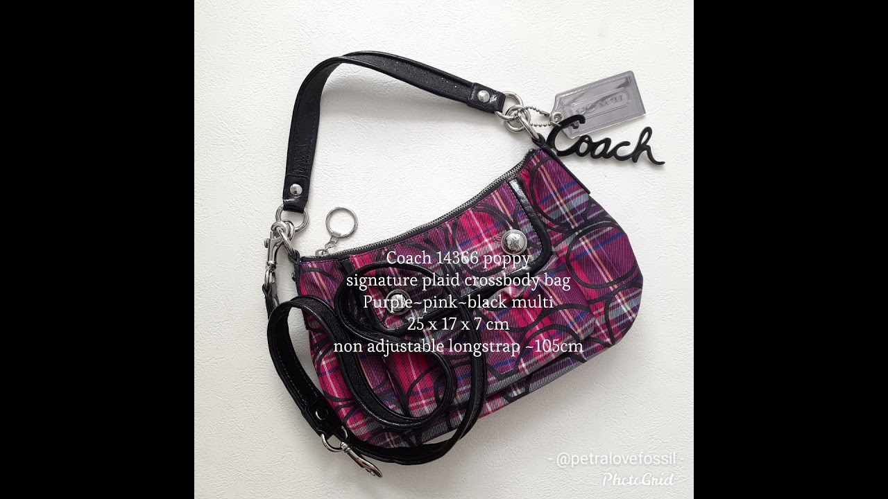 Petralove Coach #14366 poppy signature plaid crossbody bag in purple~pink~black colour