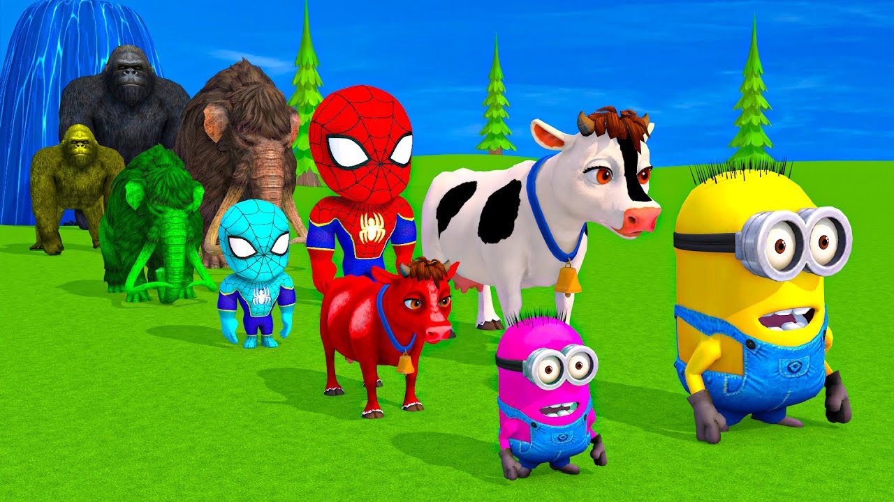 Long Slide Game With Cow Elephant Gorilla Hippopotamus Tiger 3d Animal Game Funny 3d Animals
