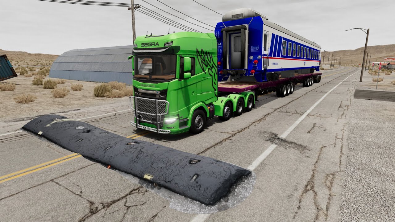 Truck vs Speedbump vs DeepWater vs Potholes vs Spikes-  BeamNG.Drive 🚛🚜🚚