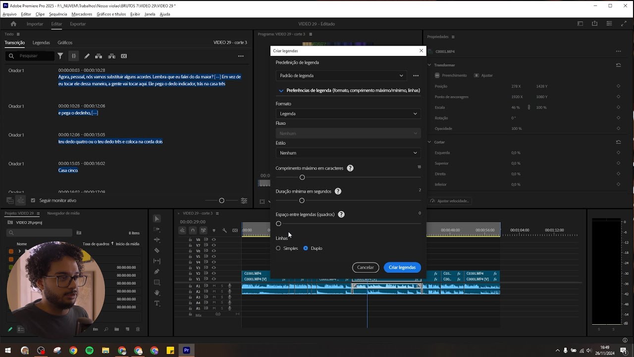 Legendas automáticas no Premiere PRO 2025