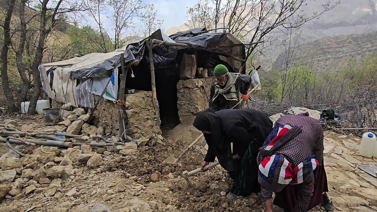 Iranian nomadic life: cave dwelling and building stone walls in mysterious mountains!