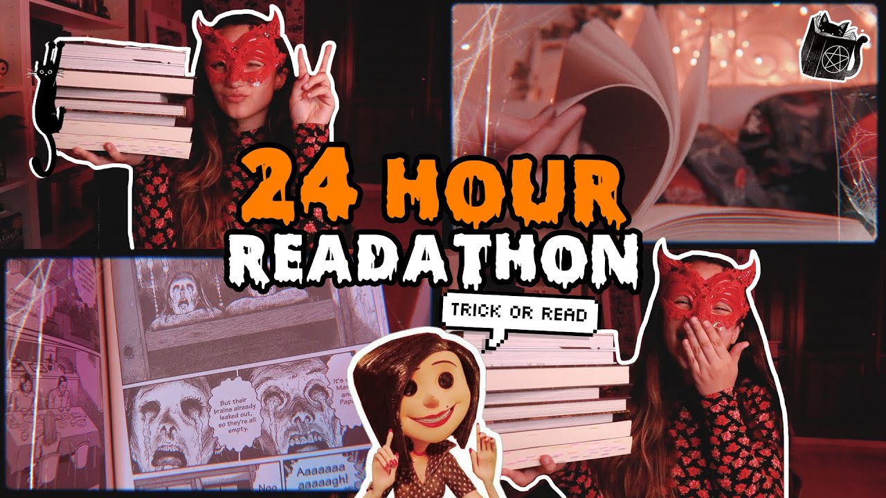 reading my 100th book, horror manga and bingo boards 👻🍂 24 HOURS OF READING ☕️