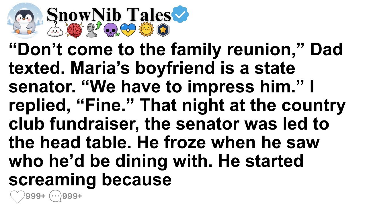 “Don’t come to the family reunion,” Dad texted. Maria’s boyfriend is a state senator. “We have to...