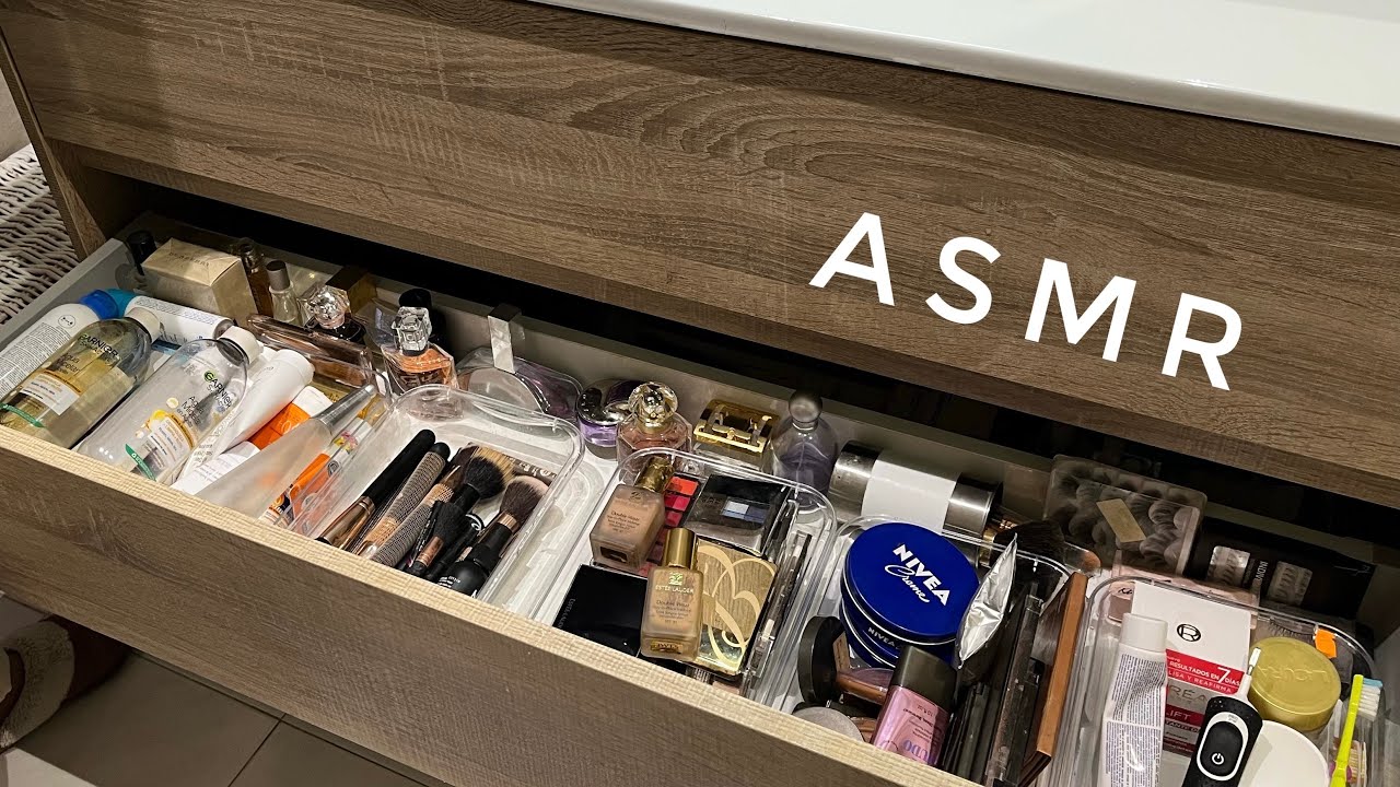 ASMR organising and cleaning makeup and skincare drawer | no talking, unintentional