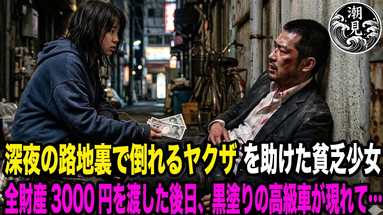 深夜の路地裏で倒れるヤクザを助けた貧乏少女。全財産3000円を渡した後日、黒塗りの高級車が現れて…【感動する話】