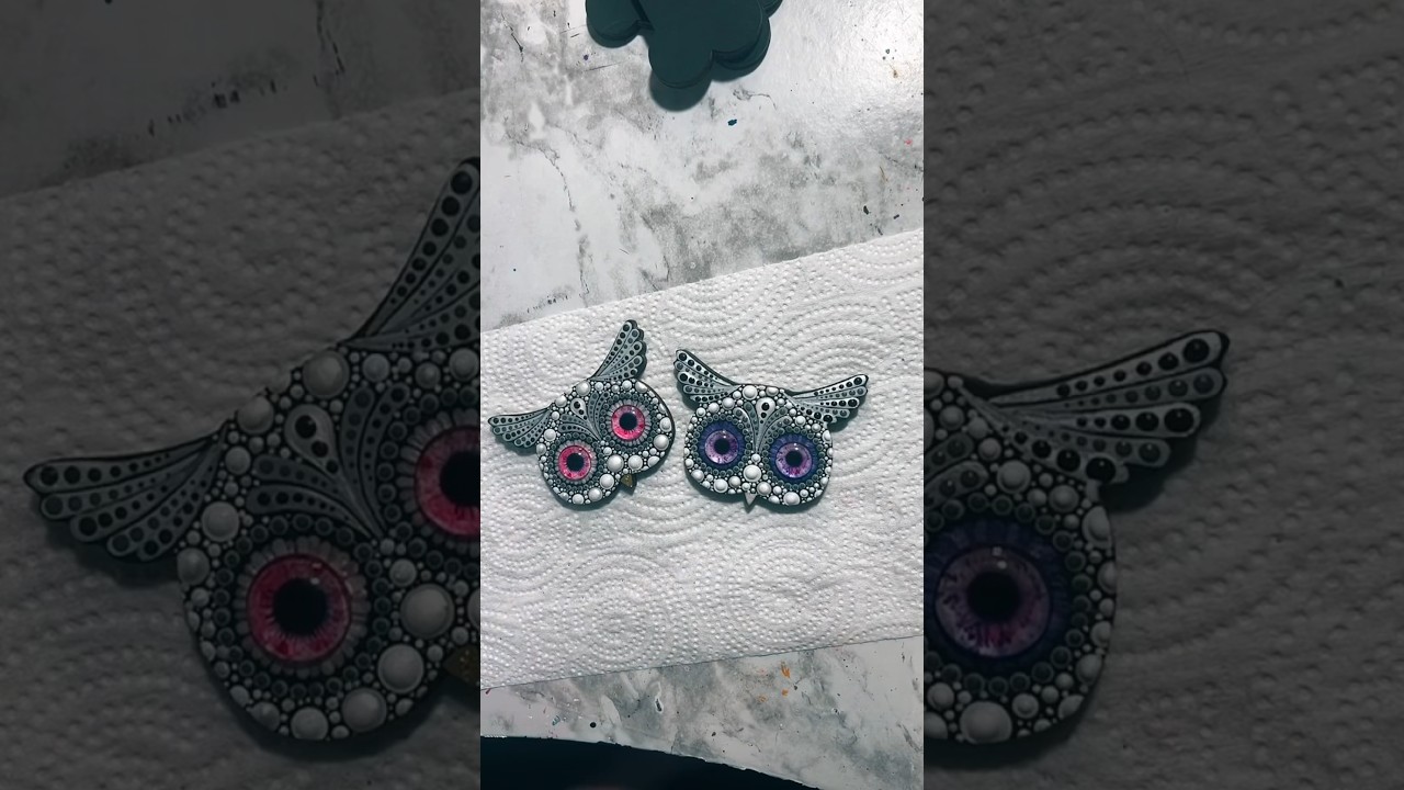 Cute painted owl ornaments 🦉 #dotart #owl #ornaments