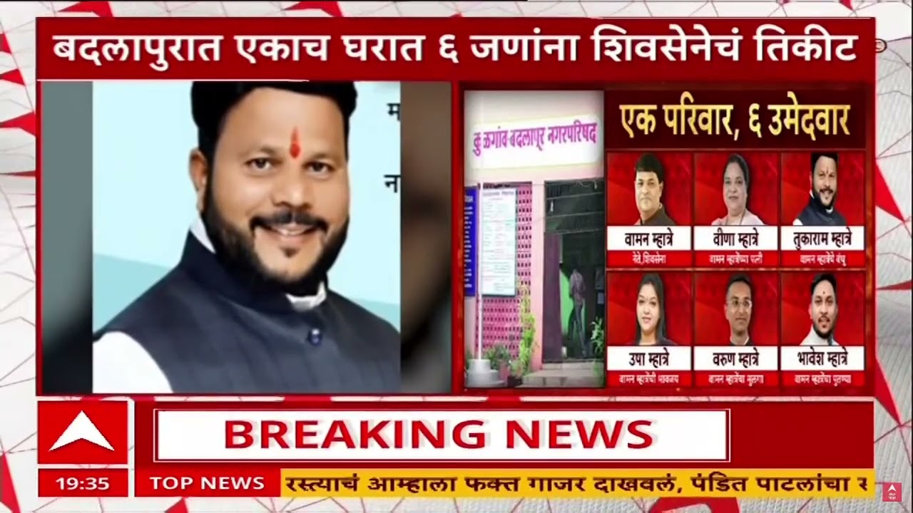 Badlapur News : बदलापूरमध्ये एकाच घरात ६ जणांना शिवसेनेचे तिकीट