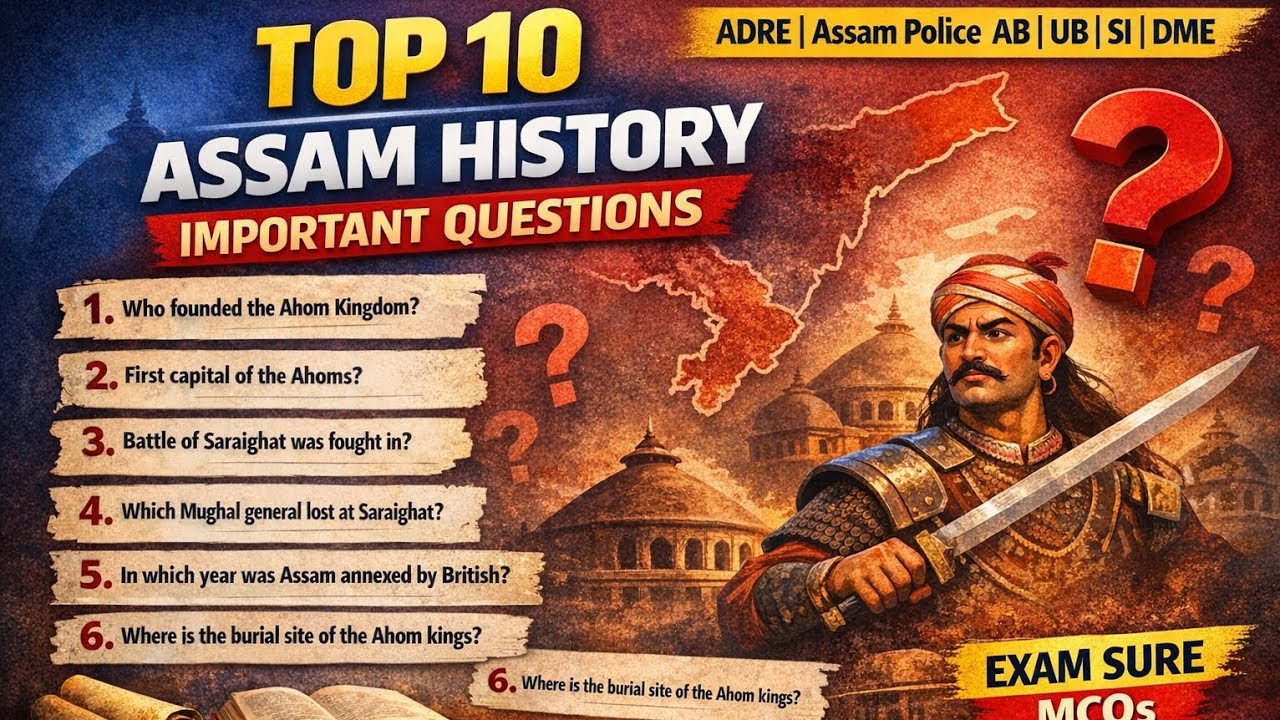 Top 10 Assam History Important Questions | ADRE | Assam Police AB UB SI | DME