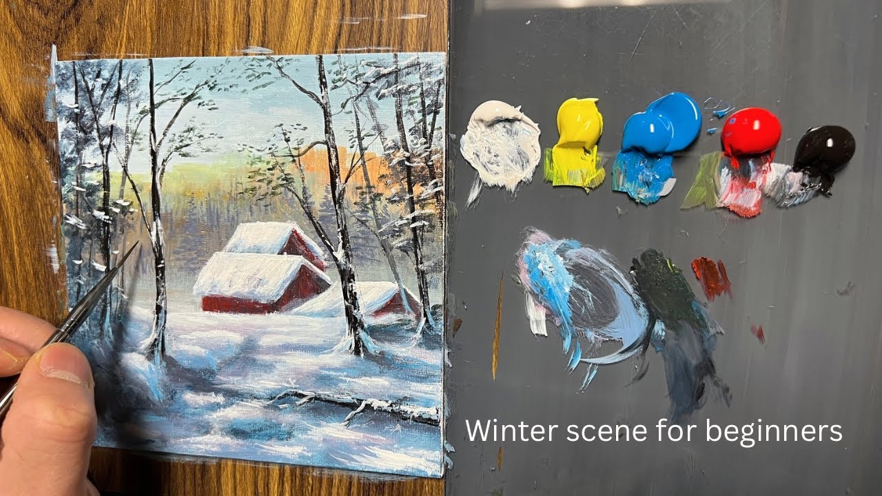 How to paint snow scene/ winter painting for beginners/ step by step