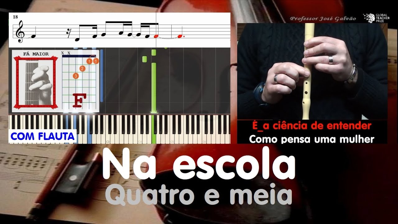 Na escola - Quatro e meia - Notas Flauta Cifra Guitarra Acordes Piano Educa&ccedil;&atilde;o Musical Jos&eacute; Galv&atilde;o C