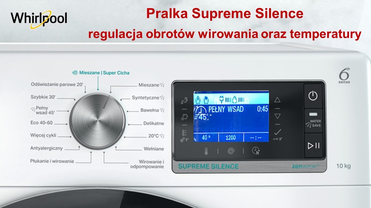 Pralki Supreme Silence   regulacja prędkości wirowania oraz temperatury