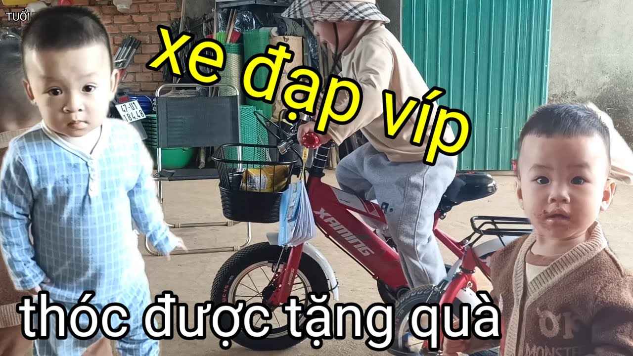 Thóc được tặng quà sinh nhật xe đạp siêu khủng cười típ mắt/#tuoithotv