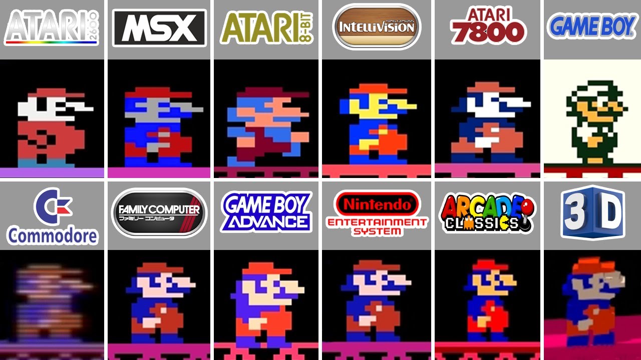 Donkey Kong (1981) Atari2600 vs MSX vs A8Bit vs A7800 vs GB vs C64 vs GBA vs NES vs Arcade vs 3D