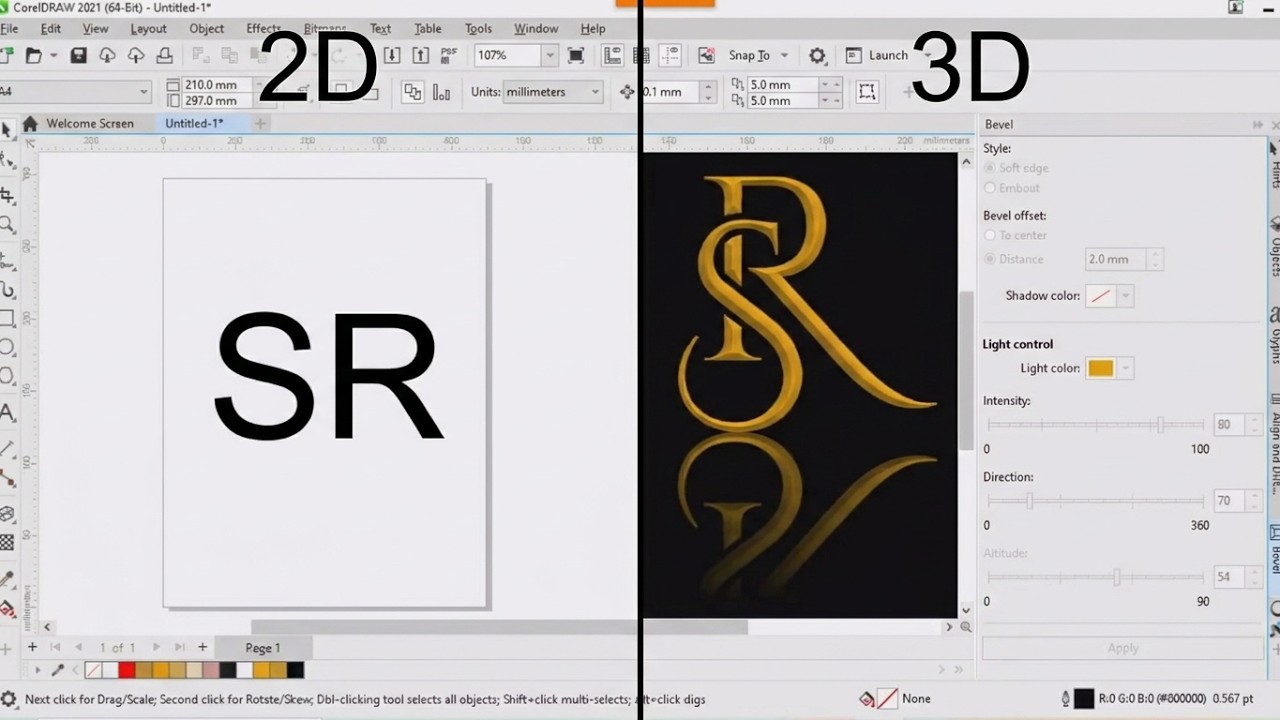 Golden 3D Initial Logo Challenge | SR Logo Letter Design | Typography Coreldraw #logo #explore