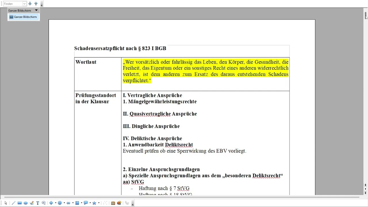 1. &sect; 823 I BGB: Schadensersatz &Uuml;bersicht