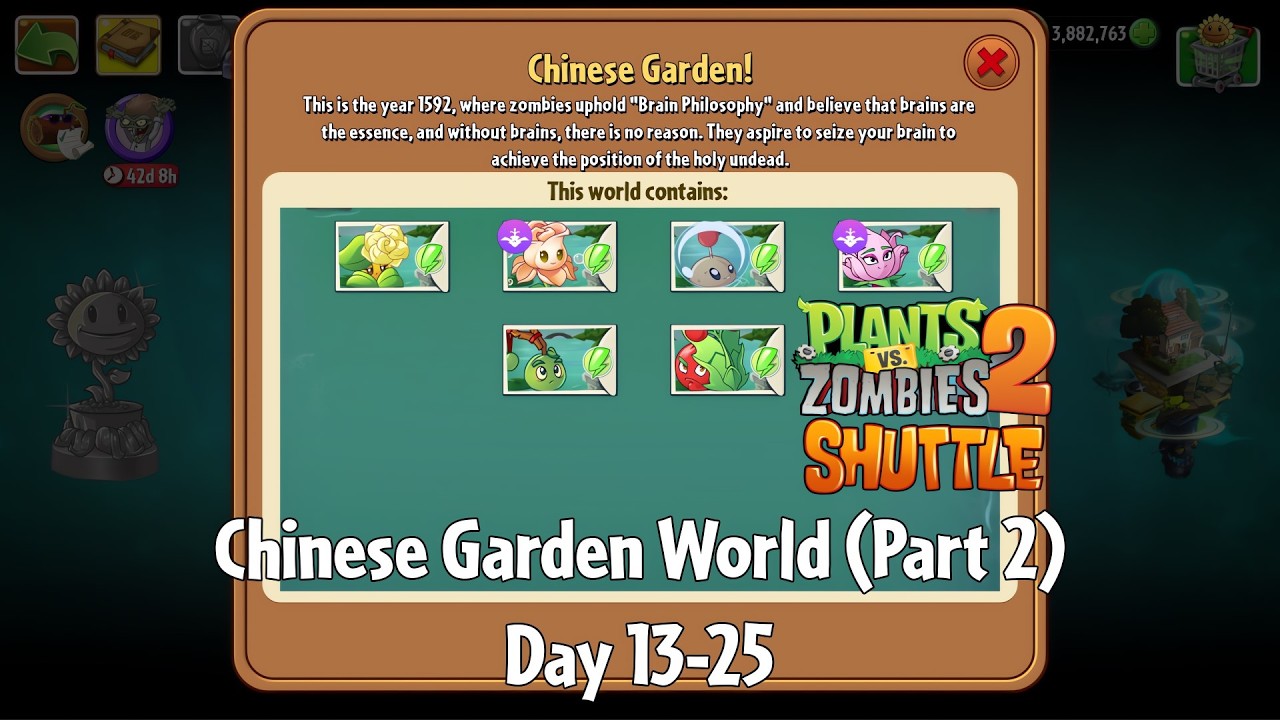 PvZ2 SHUTTLE - Chinese Garden World (Part 2), Day 13-25 - Gameplay