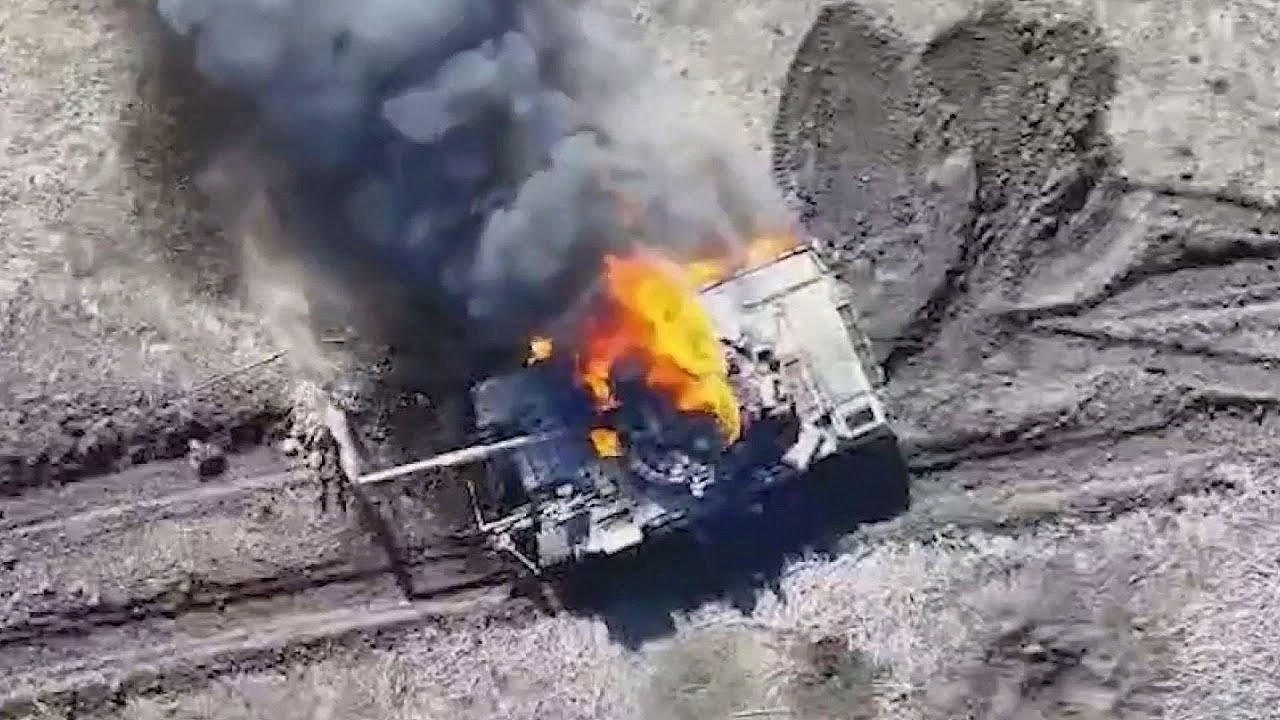 Russian Tanks Trying to Cross the Minesweeper Here's What Happened! Drone Images from the War