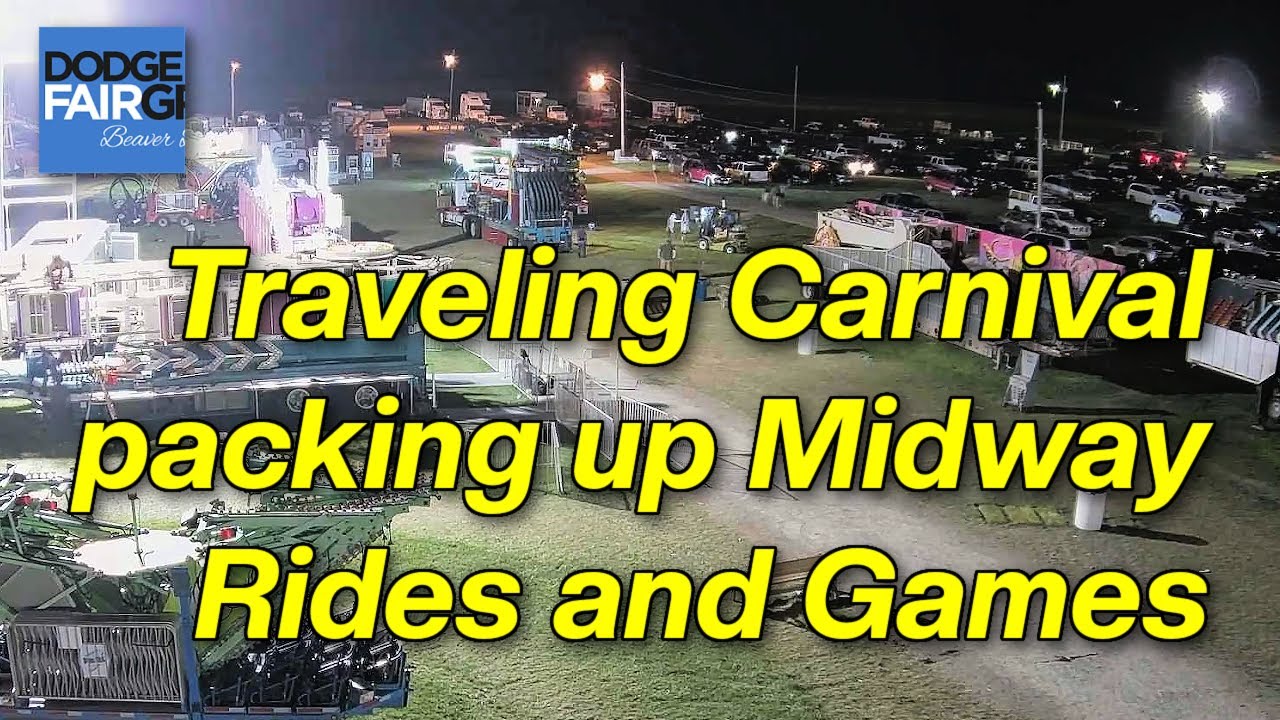 Traveling Carnival packing up Midway Rides and Games