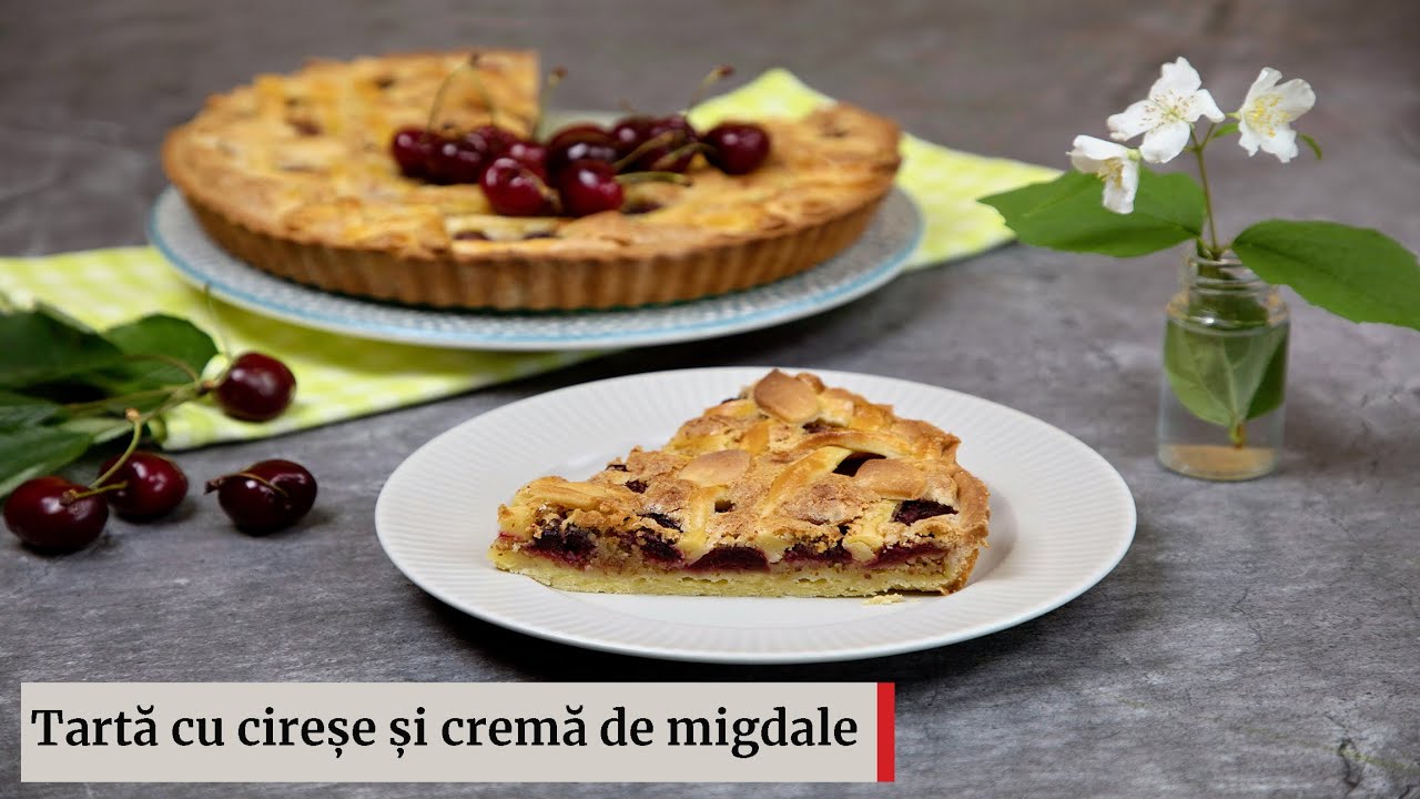 Tartă cu cireșe și cremă de migdale