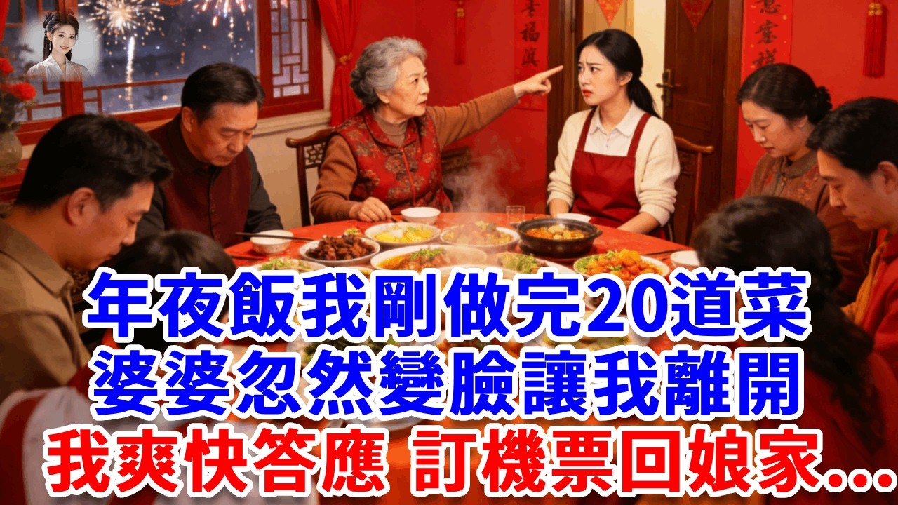 年夜飯我剛做完20道菜，婆婆忽然變臉讓我離開。我爽快答應，果斷訂機票回娘家，婆婆他們根本沒想到，一場大戲即將開場！#思妤說故事#為人處世#生活經驗#情感故事#晚年哲理#說故事#完結文#原創故事