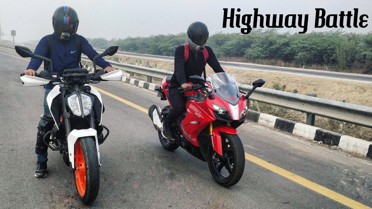 KTM Duke 390 (2018) VS Apache RR310 | RACE | Top End | Highway Battle