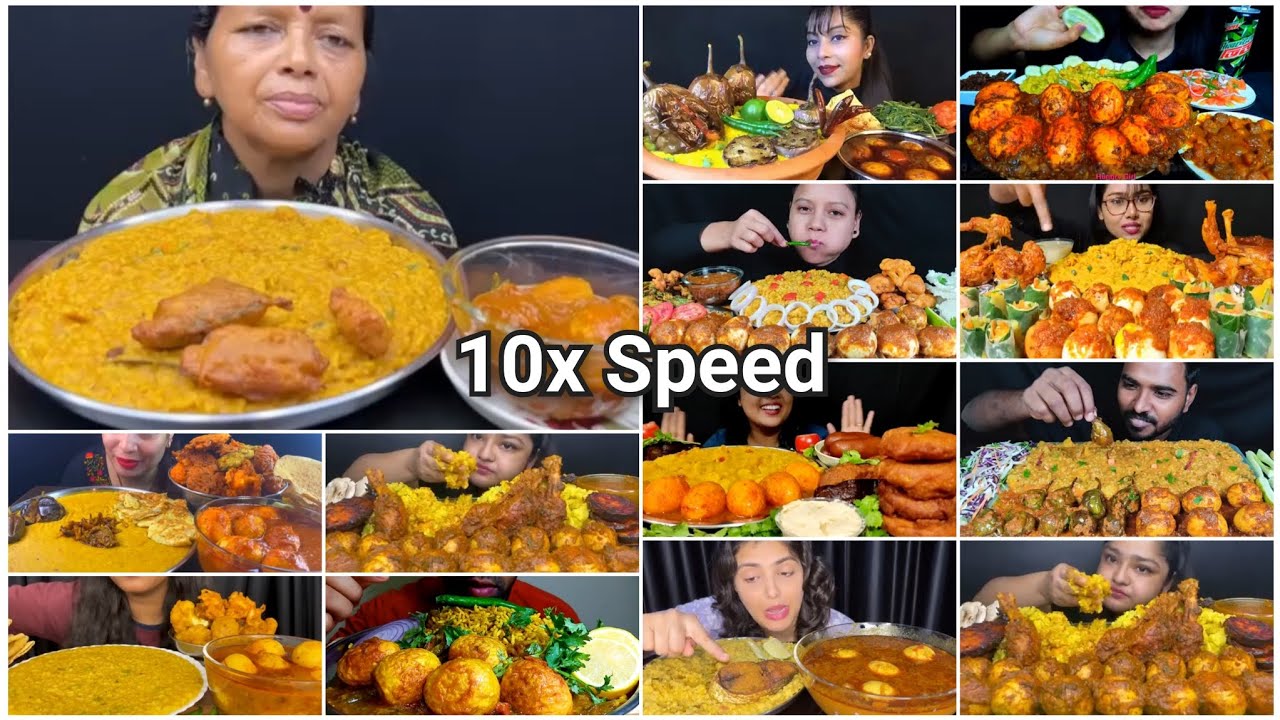 Eating 🔥 Spicy Egg Curry With Masala Khichdi, Baigan Pakoda & Chillies || Indian Food Mukbang