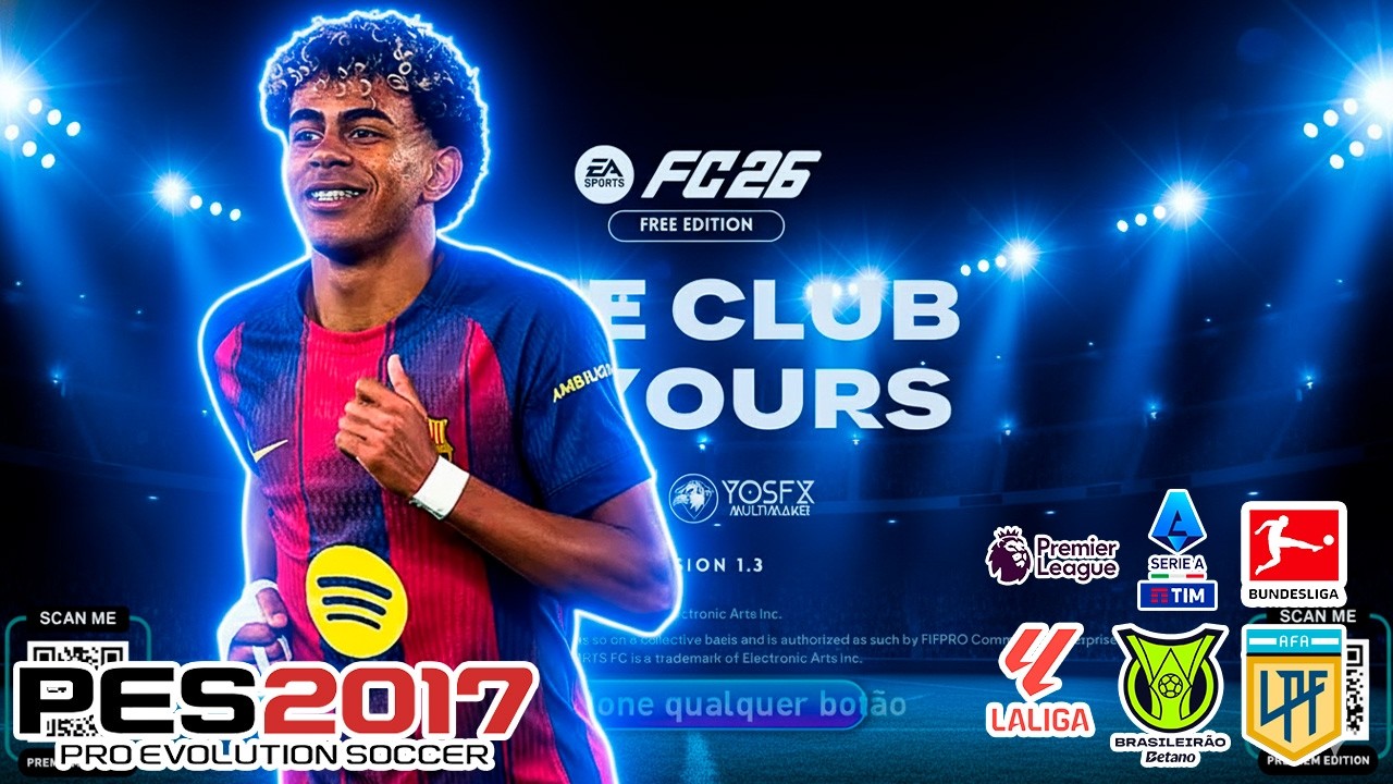 PATCH PES 2017 GR&Aacute;TIS 🔥⚽ ATUALIZADO 2026 COM EUROPA E BRASILEIR&Atilde;O + EST&Aacute;DIOS, FACES E UNIFORMES 😱