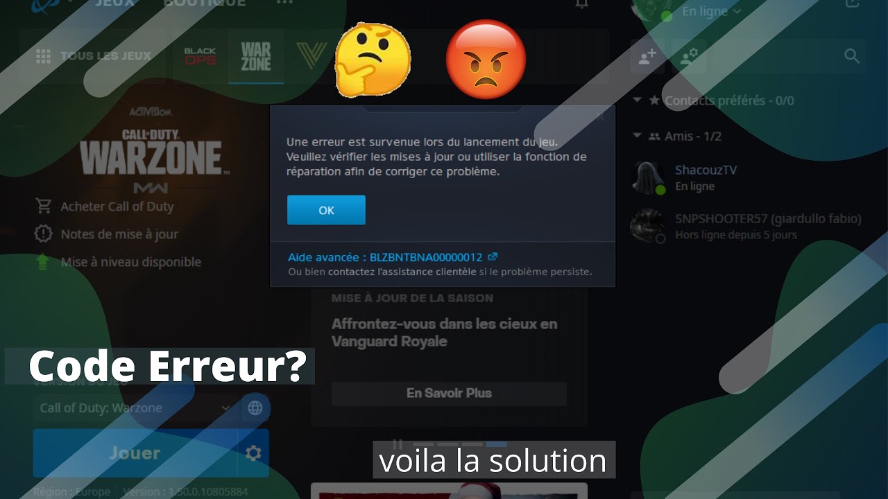 CODE ERREUR BLZBNTBNA00000012