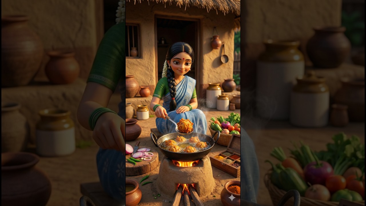 She Made This Crispy Onion Bonda from Her Garden! 🌿🧅#miniaturecooking #animation #villagelife