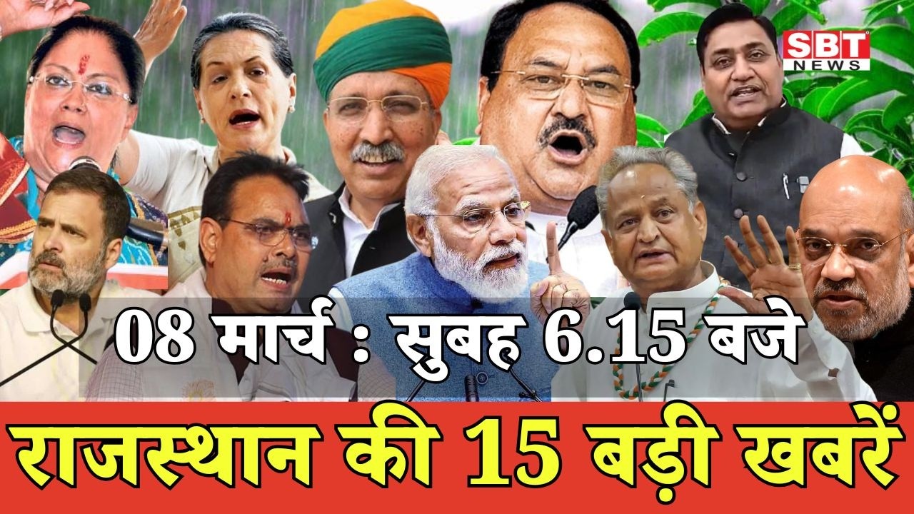 8 मार्च : राजस्थान सुबह 6.15 बजे की 15 बड़ी खबरें | SBT News | Rajasthan News