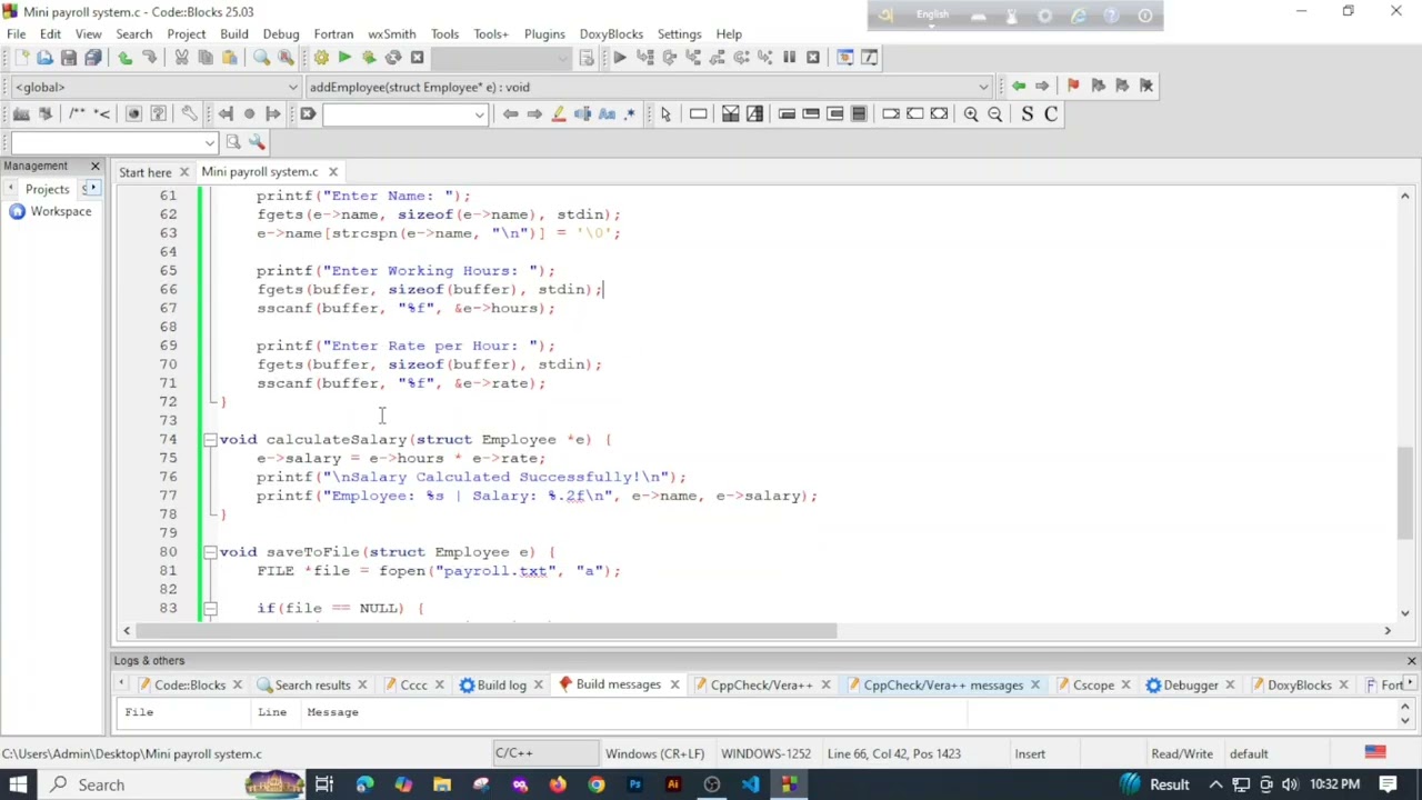 Project 10:Mini Payroll System in C | Employee Records, Work Hours,Salary Calculation, File Handling