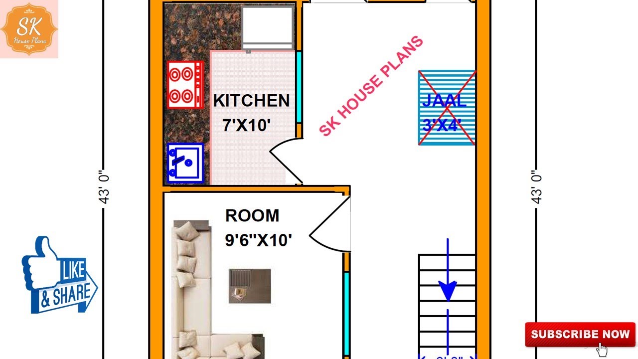 HOUSE PLAN 18' X 43&rsquo; / 774 SQ.FT / 86 SQ.YDS / 72 SQ.M / 86 GAJ / WITH INTERIOR