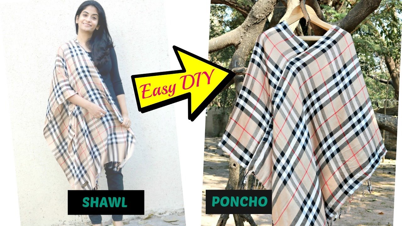 Convert Shawl to Poncho with just 1 cut and 2 straight stitches