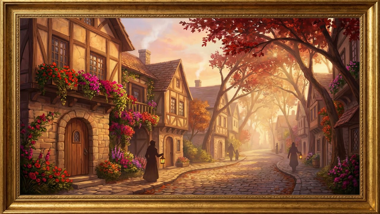 A sun-drenched medieval Italian village street framed | 11 hours 31 Wallpapers with Gold 🥇 Frame