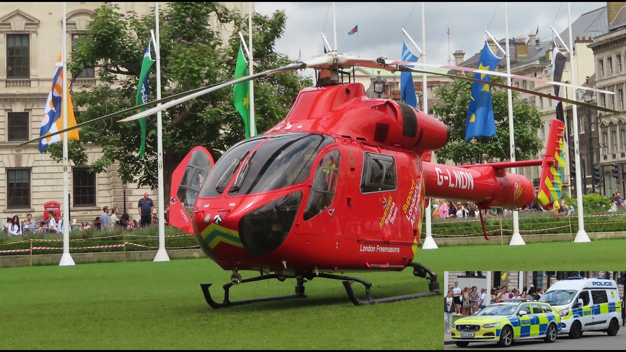 London's Air Ambulance Lands - Parliament Square London