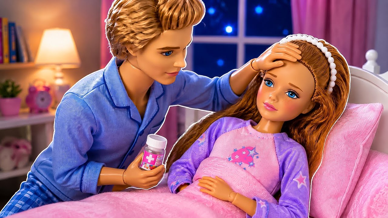 Barbie Midge & Ken Doll Family Morning Routine / Barbie Get Well Routine 😩💩 / 바비 배탈났어요! 웃긴 인형놀이 상황극