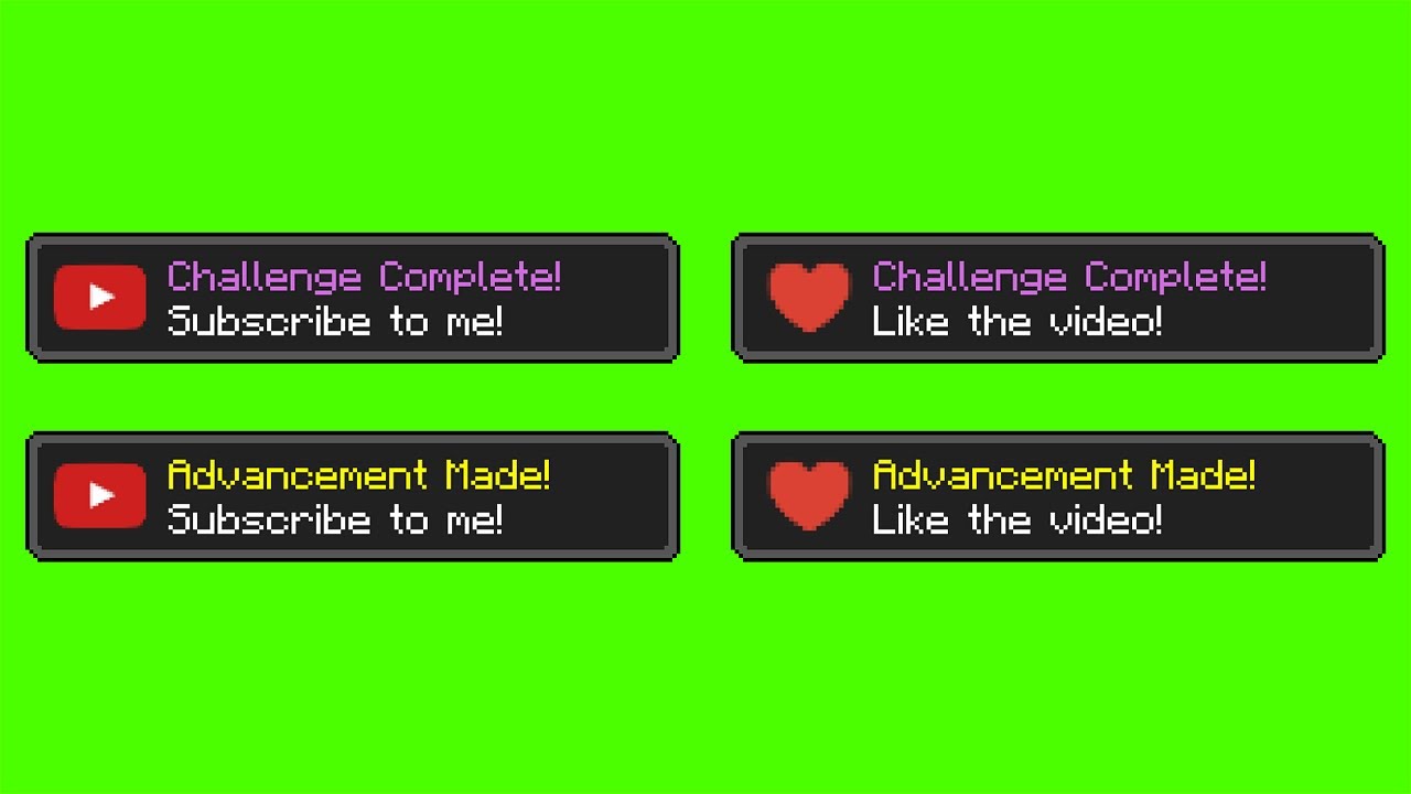 Green Screen Minecraft Advancement Subscribe Animations | Free to use | No copyright