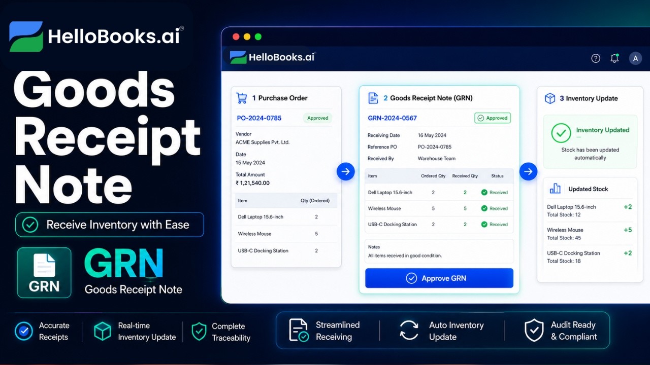 Goods Receipt Note (GRN) in HelloBooks AI | Receive Inventory with Ease