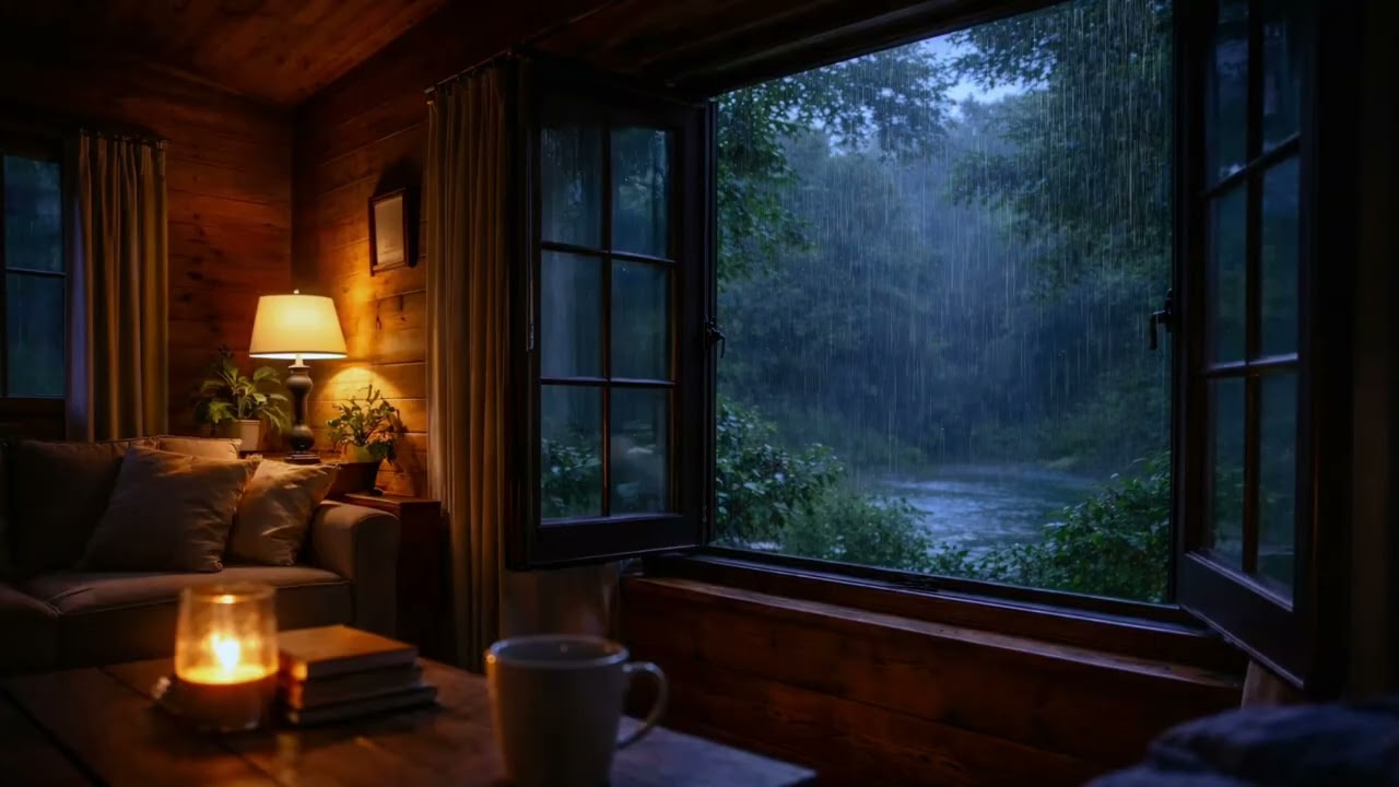Soft Rain Sounds Outside a Warm Cabin 🌙 Cozy Night Ambience for Sleep
