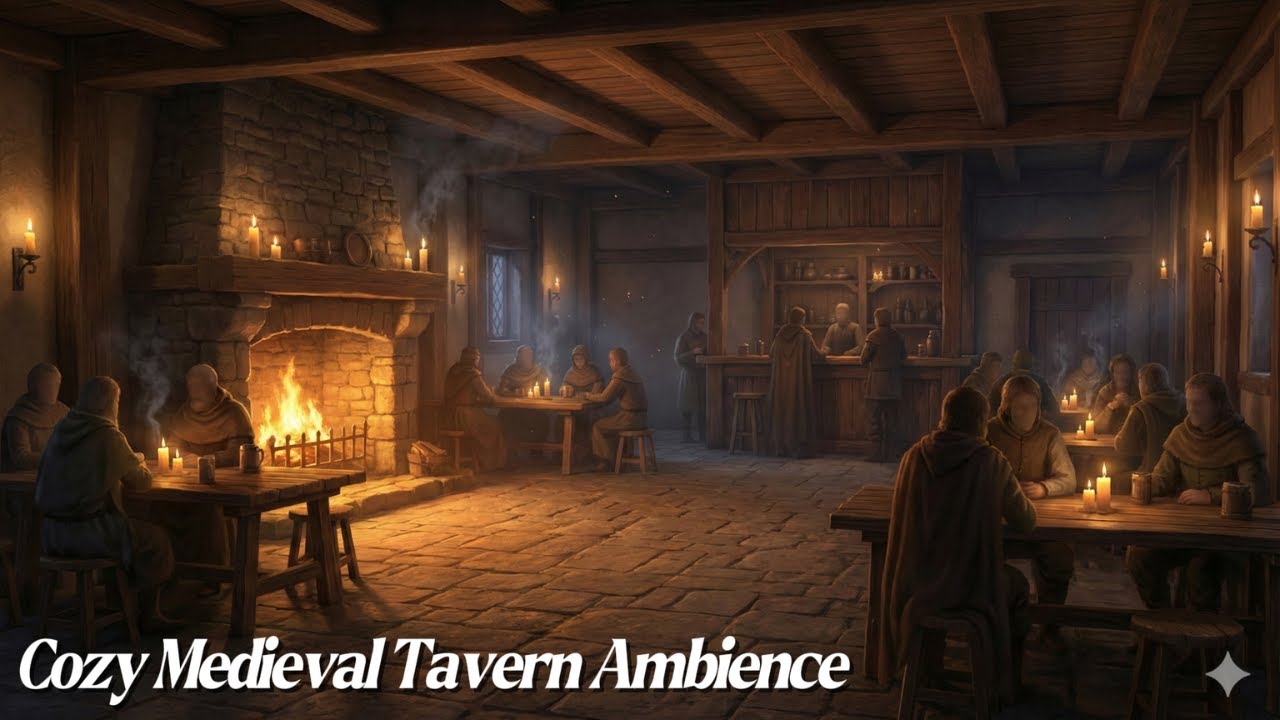 Cozy Medieval Tavern Ambience | Warm Fireplace BGM | (1 Hour)