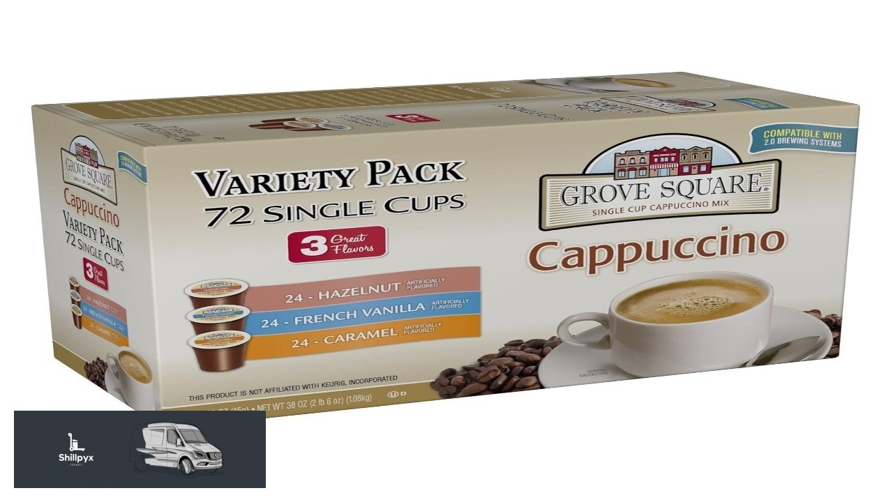 Grove Square Cappuccino Pods Variety Single Serve (Pack of 72)